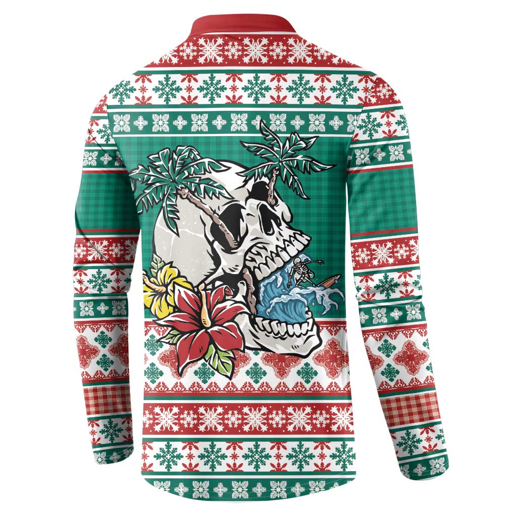 Hawaiian Skull Surfs Button Sweatshirt Mele Kalikimaka Palaka Quilt Pattern LT9 - Polynesian Pride