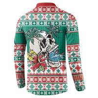 Hawaiian Skull Surfs Button Sweatshirt Mele Kalikimaka Palaka Quilt Pattern LT9 - Polynesian Pride