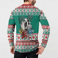 Hawaiian Skull Surfs Button Sweatshirt Mele Kalikimaka Palaka Quilt Pattern LT9 - Polynesian Pride