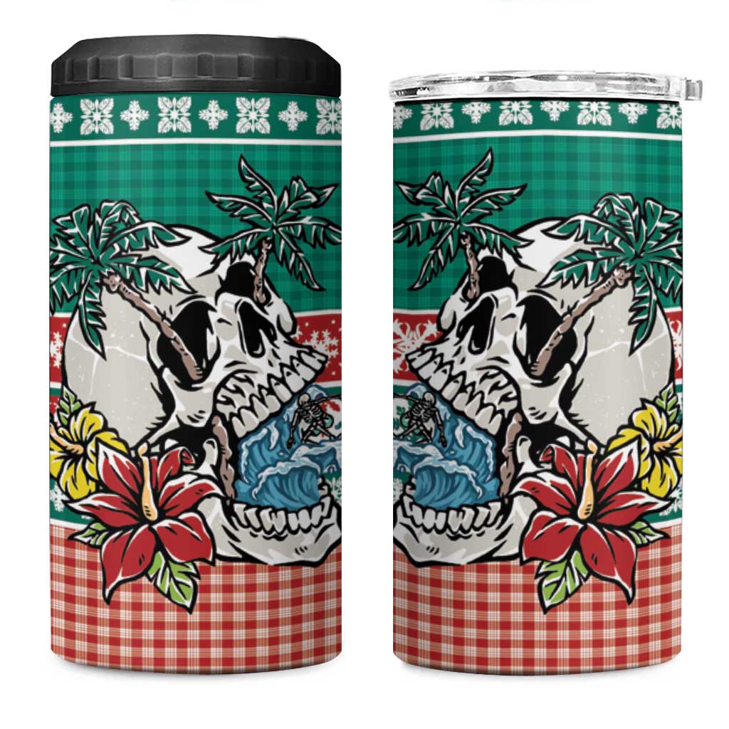 Hawaiian Skull Surfs 4 in 1 Can Cooler Tumbler Mele Kalikimaka Palaka Quilt Pattern LT9 One Size: 16 oz Green - Polynesian Pride