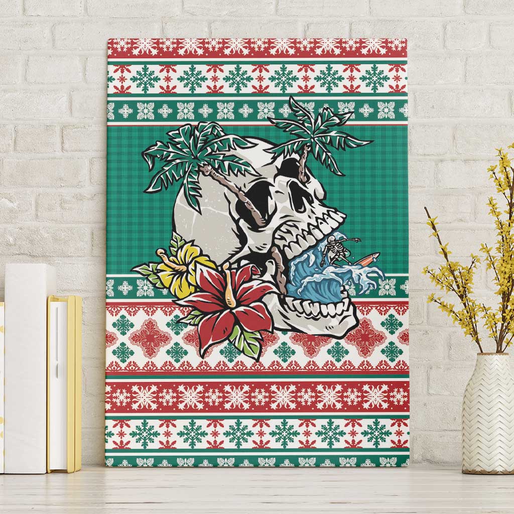 Hawaiian Skull Surfs Canvas Wall Art Mele Kalikimaka Palaka Quilt Pattern LT9 Without Frame Green - Polynesian Pride