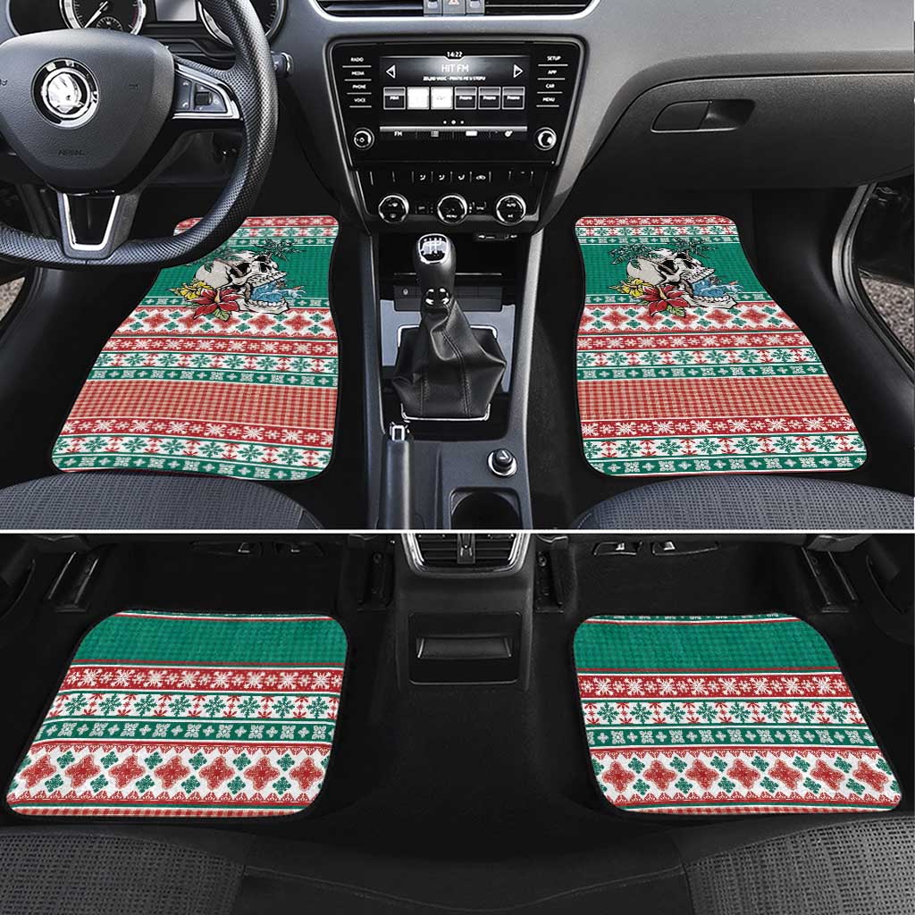 Hawaiian Skull Surfs Car Mats Mele Kalikimaka Palaka Quilt Pattern LT9 Set 4pcs Green - Polynesian Pride