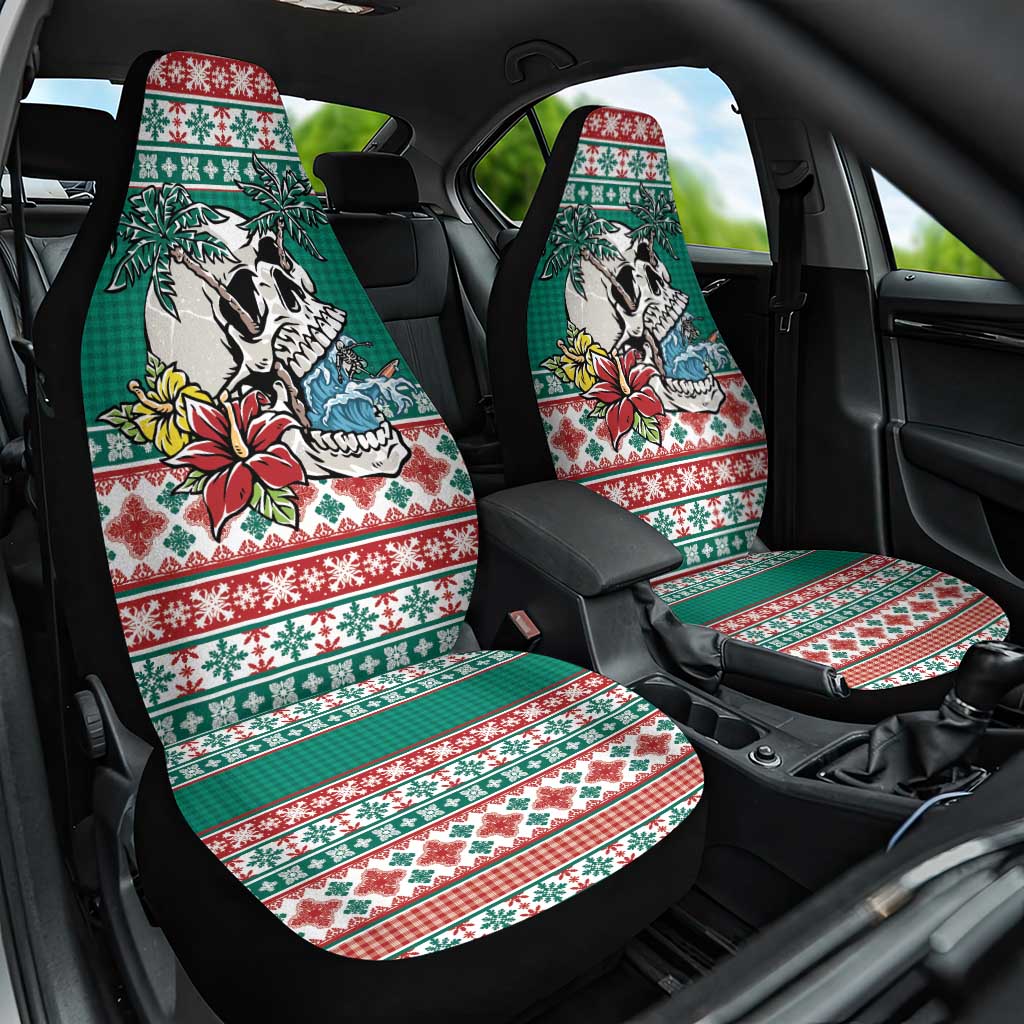 Hawaiian Skull Surfs Car Seat Cover - Mele Kalikimaka Palaka Quilt Pattern LT9 One Size Green - Polynesian Pride