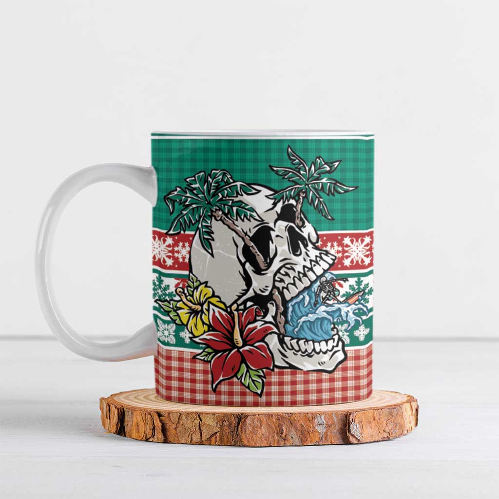 Hawaiian Skull Surfs Ceramic Mug Mele Kalikimaka Palaka Quilt Pattern LT9 Green - Polynesian Pride