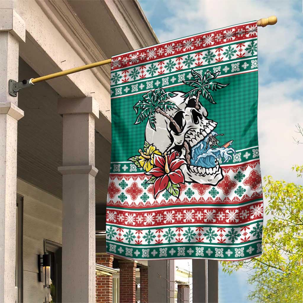 Hawaiian Skull Surfs Garden Flag Mele Kalikimaka Palaka Quilt Pattern LT9 House Flag Green - Polynesian Pride