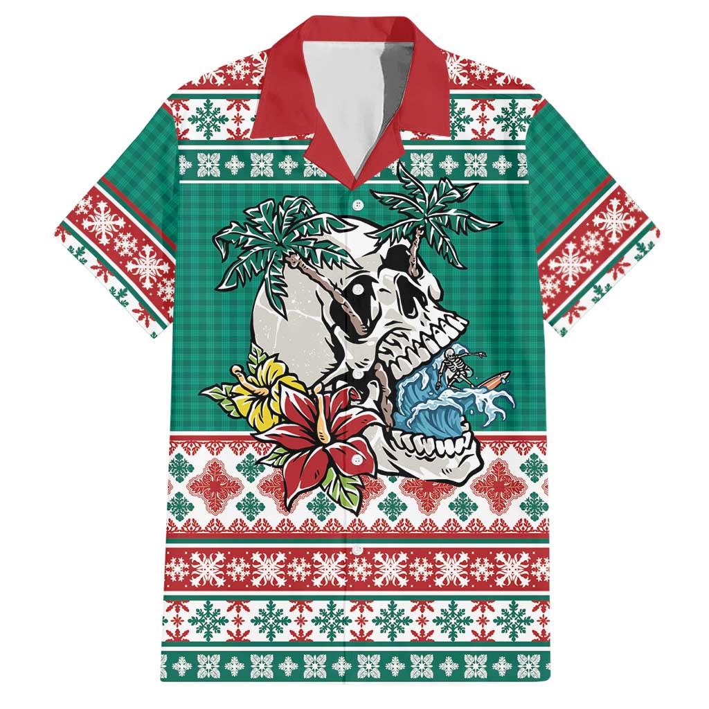 Hawaiian Skull Surfs Hawaiian Shirt Mele Kalikimaka Palaka Quilt Pattern LT9 Green - Polynesian Pride
