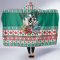 Hawaiian Skull Surfs Hooded Blanket Mele Kalikimaka Palaka Quilt Pattern LT9 One Size Green - Polynesian Pride