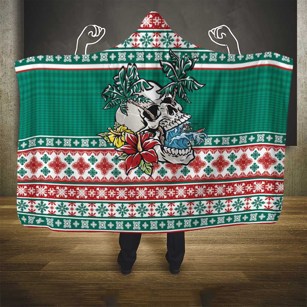Hawaiian Skull Surfs Hooded Blanket Mele Kalikimaka Palaka Quilt Pattern LT9 - Polynesian Pride