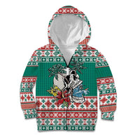Hawaiian Skull Surfs Kid Hoodie Mele Kalikimaka Palaka Quilt Pattern LT9 Zip Hoodie Green - Polynesian Pride