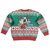 Hawaiian Skull Surfs Kid Ugly Christmas Sweater Mele Kalikimaka Palaka Quilt Pattern LT9 - Polynesian Pride