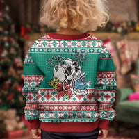 Hawaiian Skull Surfs Kid Ugly Christmas Sweater Mele Kalikimaka Palaka Quilt Pattern LT9 - Polynesian Pride