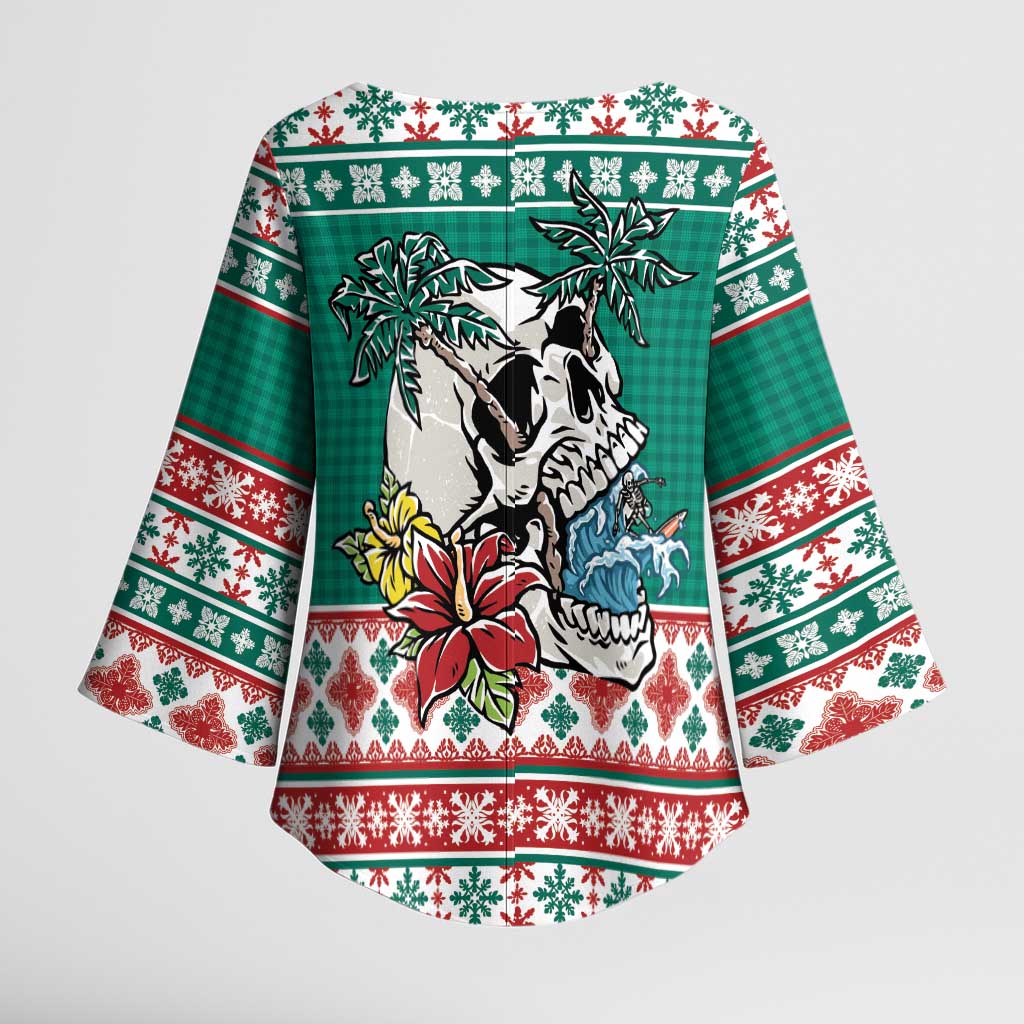 Hawaiian Skull Surfs Kimono Sleeve Blouse Mele Kalikimaka Palaka Quilt Pattern LT9 - Polynesian Pride