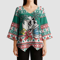Hawaiian Skull Surfs Kimono Sleeve Blouse Mele Kalikimaka Palaka Quilt Pattern LT9 - Polynesian Pride