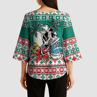 Hawaiian Skull Surfs Kimono Sleeve Blouse Mele Kalikimaka Palaka Quilt Pattern LT9 - Polynesian Pride