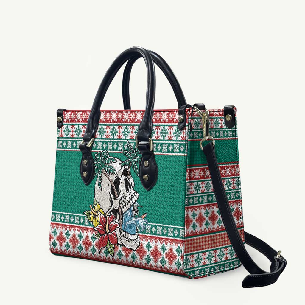 Hawaiian Skull Surfs Leather Bag Mele Kalikimaka Palaka Quilt Pattern LT9 Green - Polynesian Pride
