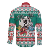 Hawaiian Skull Surfs Long Sleeve Button Shirt Mele Kalikimaka Palaka Quilt Pattern LT9 - Polynesian Pride