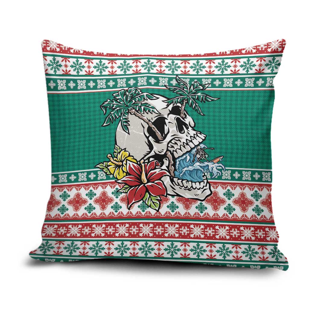 Hawaiian Skull Surfs Pillow Cover Mele Kalikimaka Palaka Quilt Pattern LT9 Green - Polynesian Pride