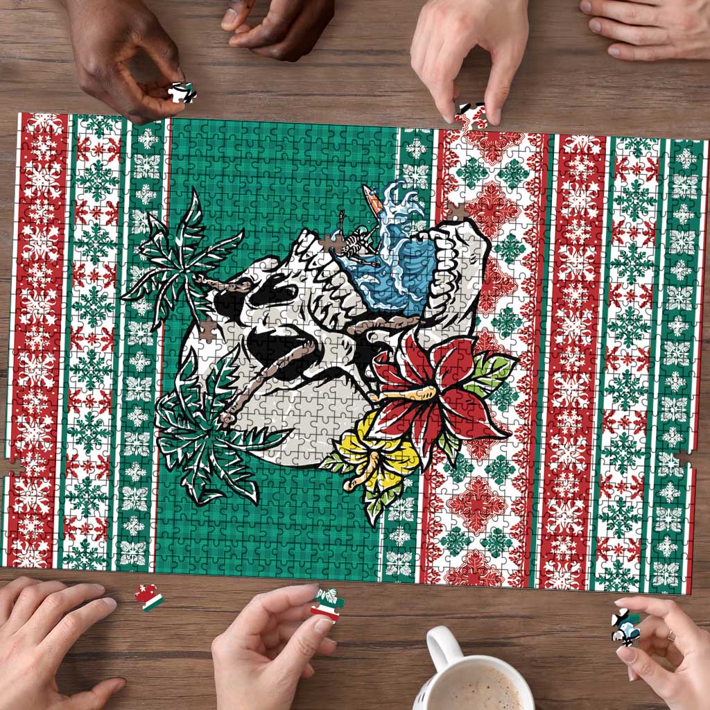 Hawaiian Skull Surfs Puzzle Mele Kalikimaka Palaka Quilt Pattern LT9 - Polynesian Pride