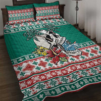Hawaiian Skull Surfs Quilt Bed Set Mele Kalikimaka Palaka Quilt Pattern LT9 Green - Polynesian Pride