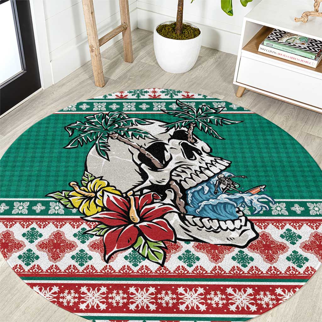 Hawaiian Skull Surfs Round Carpet Mele Kalikimaka Palaka Quilt Pattern LT9 Green - Polynesian Pride