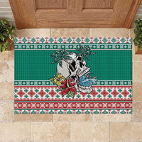 Hawaiian Skull Surfs Rubber Doormat Mele Kalikimaka Palaka Quilt Pattern LT9 Green - Polynesian Pride