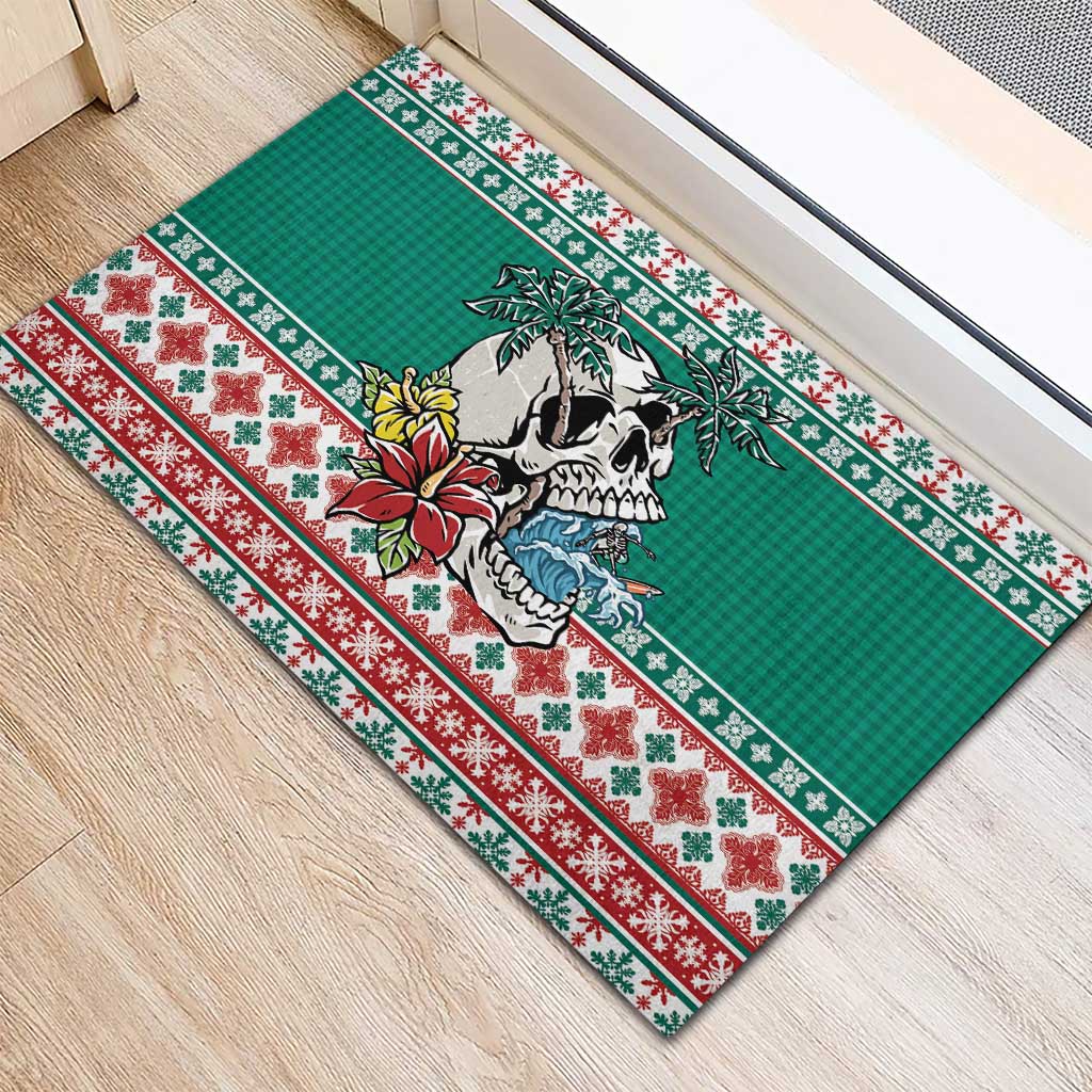 Hawaiian Skull Surfs Rubber Doormat Mele Kalikimaka Palaka Quilt Pattern LT9 - Polynesian Pride