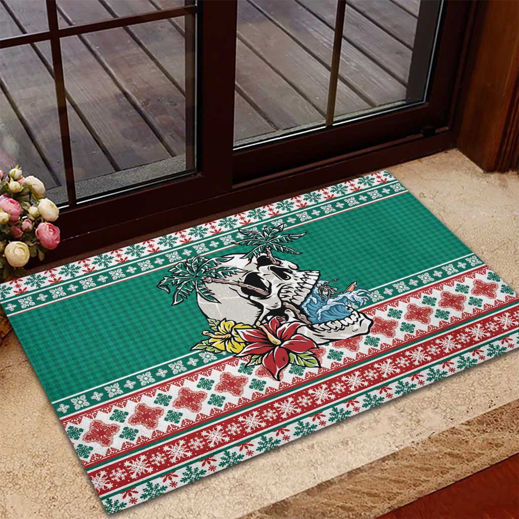 Hawaiian Skull Surfs Rubber Doormat Mele Kalikimaka Palaka Quilt Pattern LT9 - Polynesian Pride