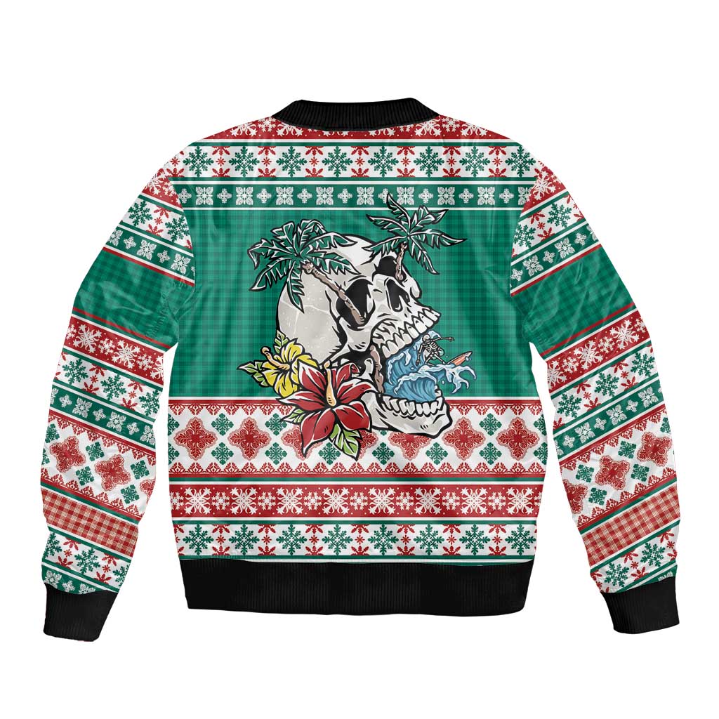 Hawaiian Skull Surfs Sleeve Zip Bomber Jacket Mele Kalikimaka Palaka Quilt Pattern LT9 - Polynesian Pride