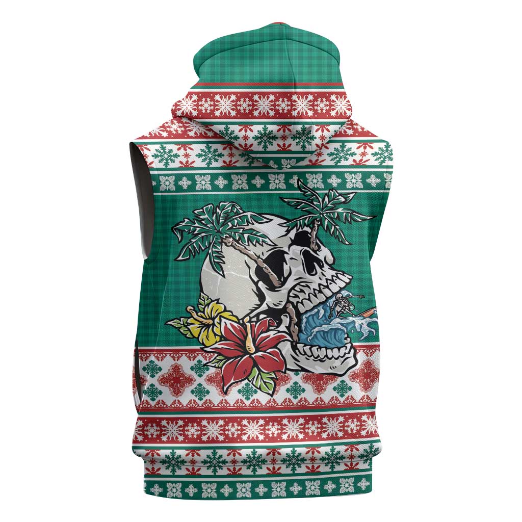 Hawaiian Skull Surfs Sleeveless Hoodie Mele Kalikimaka Palaka Quilt Pattern LT9 - Polynesian Pride