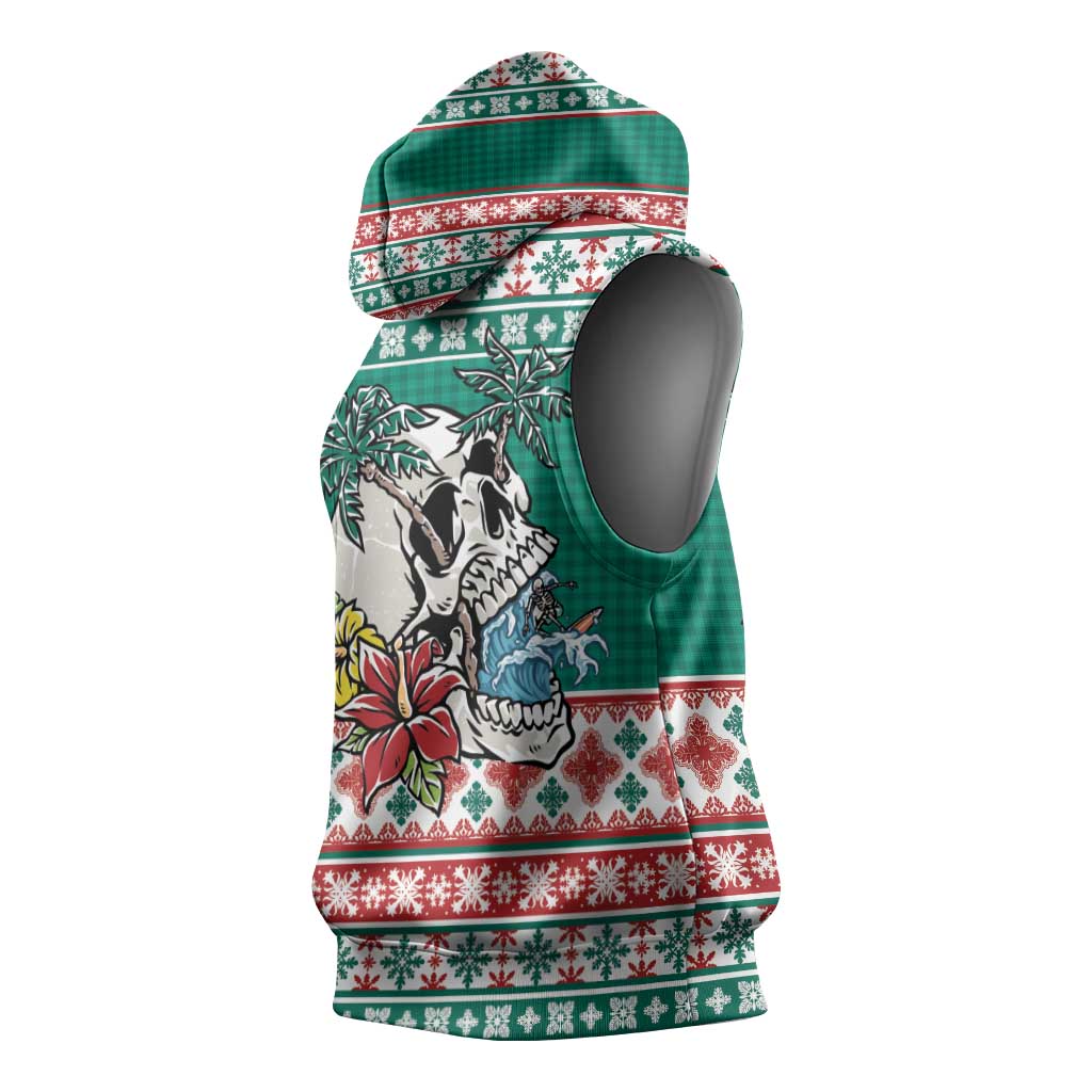 Hawaiian Skull Surfs Sleeveless Hoodie Mele Kalikimaka Palaka Quilt Pattern LT9 - Polynesian Pride