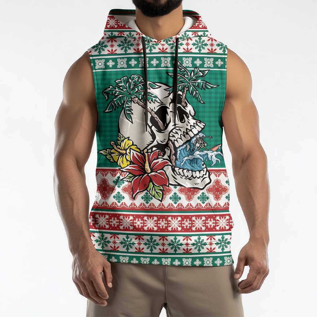 Hawaiian Skull Surfs Sleeveless Hoodie Mele Kalikimaka Palaka Quilt Pattern LT9 - Polynesian Pride