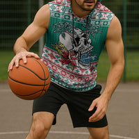 Hawaiian Skull Surfs Sleeveless Hoodie Mele Kalikimaka Palaka Quilt Pattern LT9 - Polynesian Pride