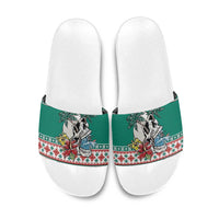 Hawaiian Skull Surfs Slide Sandals Mele Kalikimaka Palaka Quilt Pattern LT9 Green - Polynesian Pride