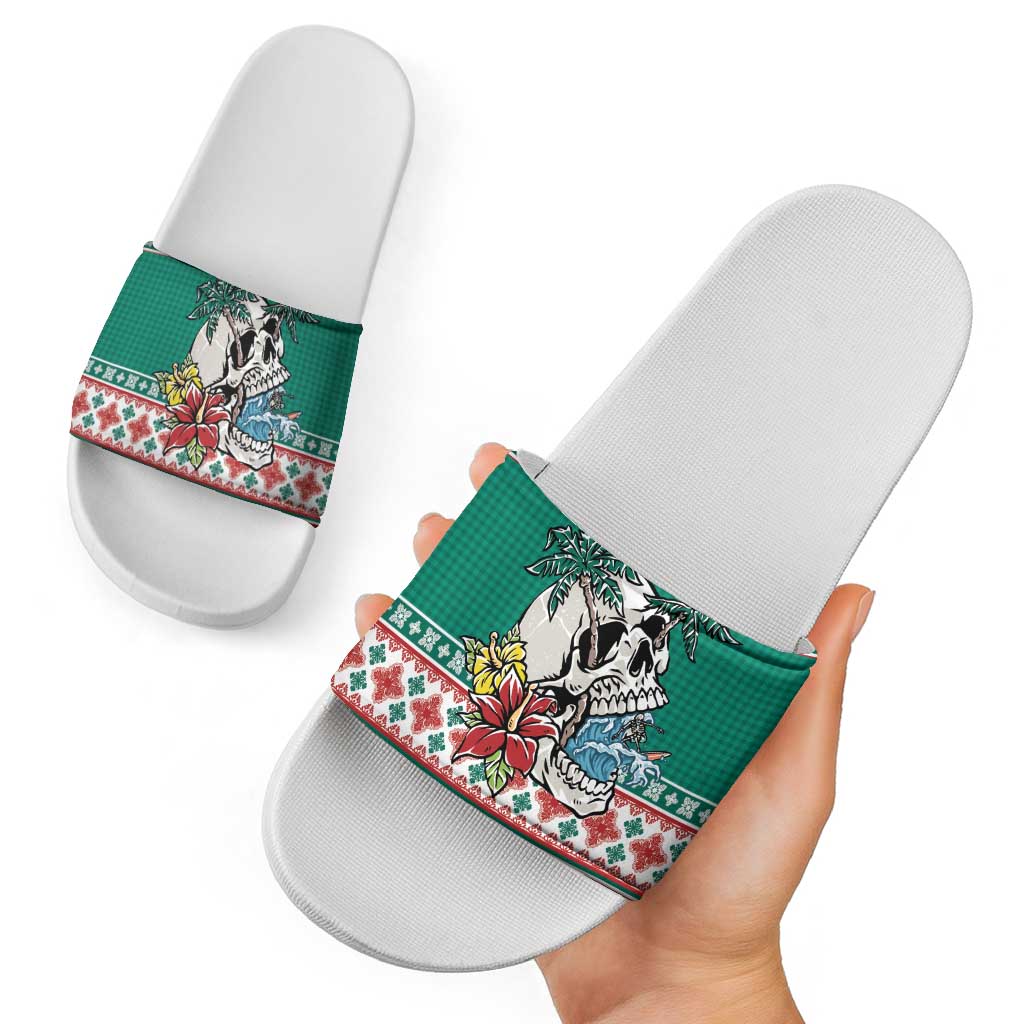 Hawaiian Skull Surfs Slide Sandals Mele Kalikimaka Palaka Quilt Pattern LT9 - Polynesian Pride