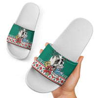 Hawaiian Skull Surfs Slide Sandals Mele Kalikimaka Palaka Quilt Pattern LT9 - Polynesian Pride