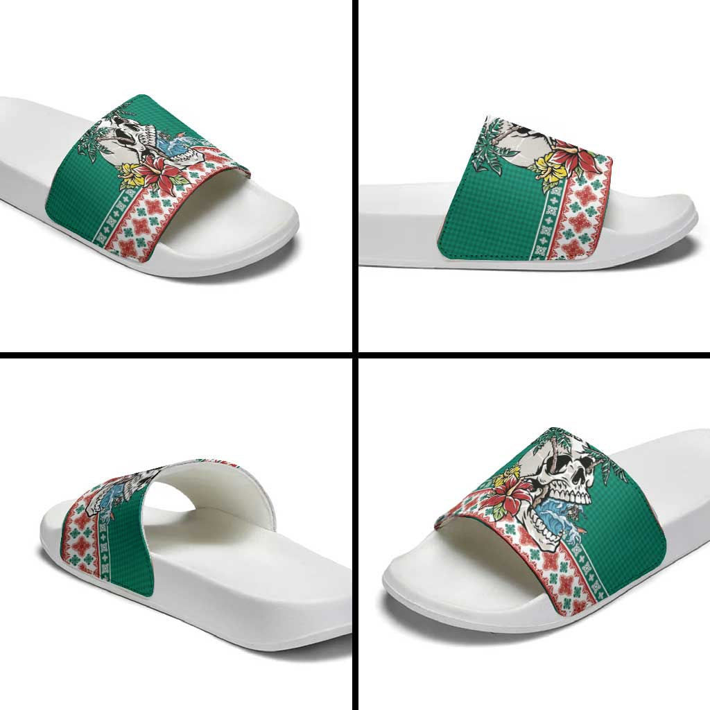 Hawaiian Skull Surfs Slide Sandals Mele Kalikimaka Palaka Quilt Pattern LT9 - Polynesian Pride
