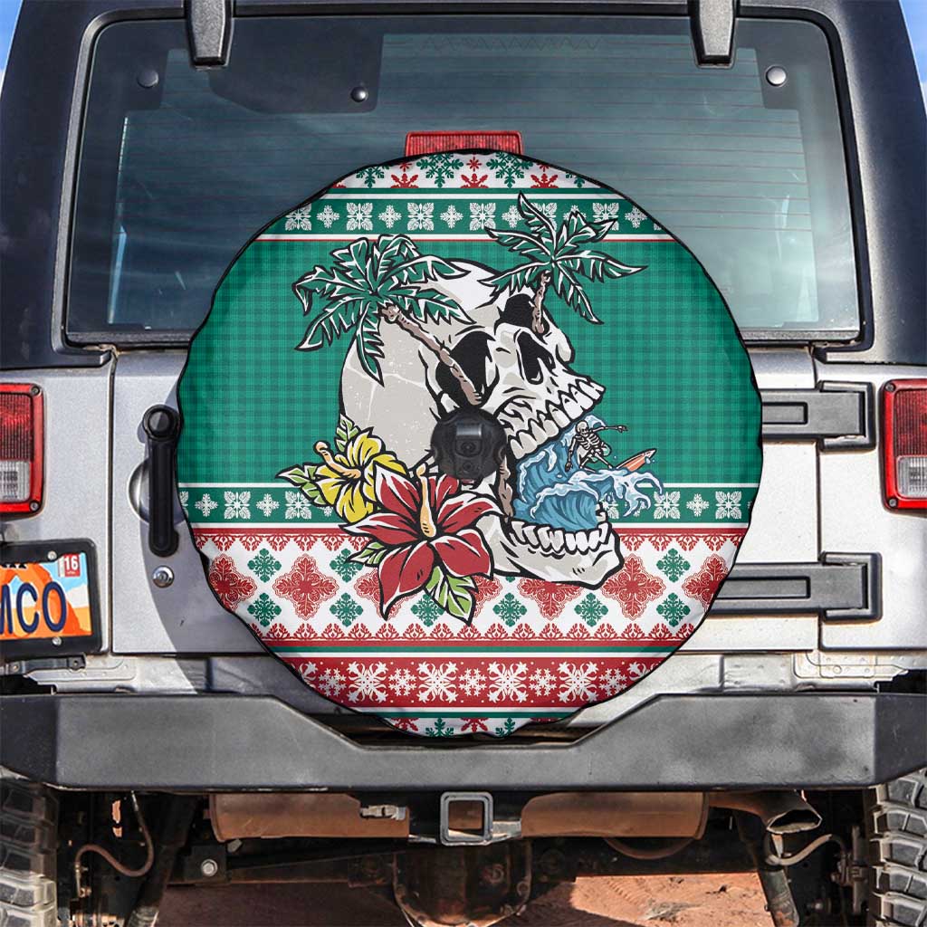Hawaiian Skull Surfs Spare Tire Cover Mele Kalikimaka Palaka Quilt Pattern LT9 Green - Polynesian Pride