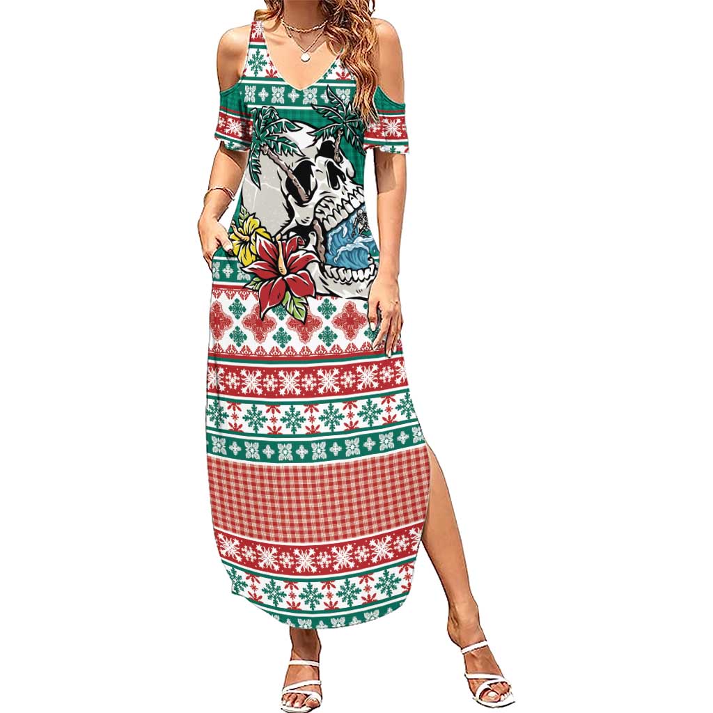 Hawaiian Skull Surfs Summer Maxi Dress Mele Kalikimaka Palaka Quilt Pattern LT9 Women Green - Polynesian Pride