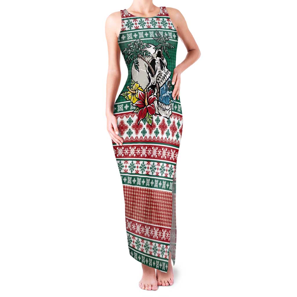 Hawaiian Skull Surfs Tank Maxi Dress Mele Kalikimaka Palaka Quilt Pattern LT9 Women Green - Polynesian Pride