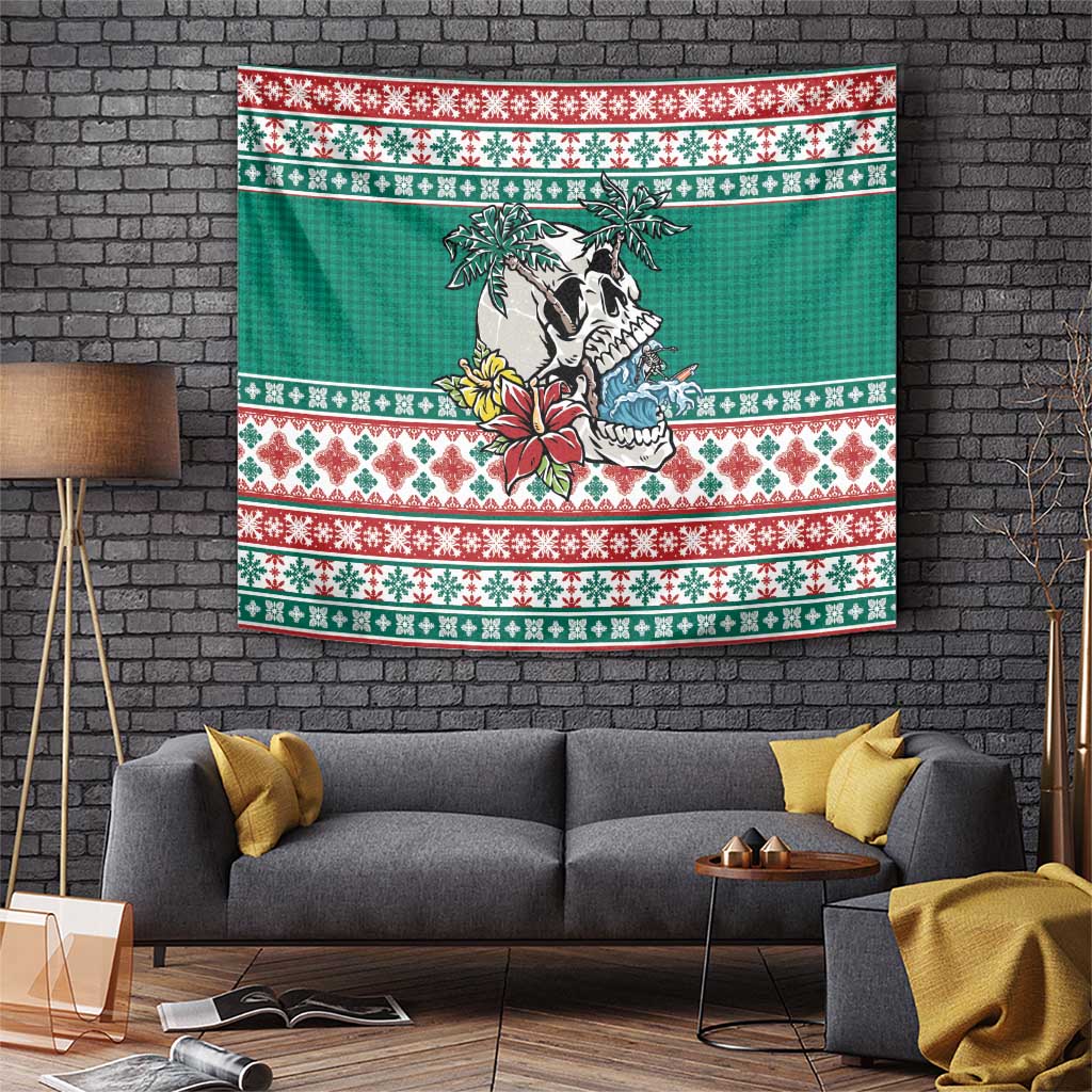 Hawaiian Skull Surfs Tapestry Mele Kalikimaka Palaka Quilt Pattern LT9 Green - Polynesian Pride