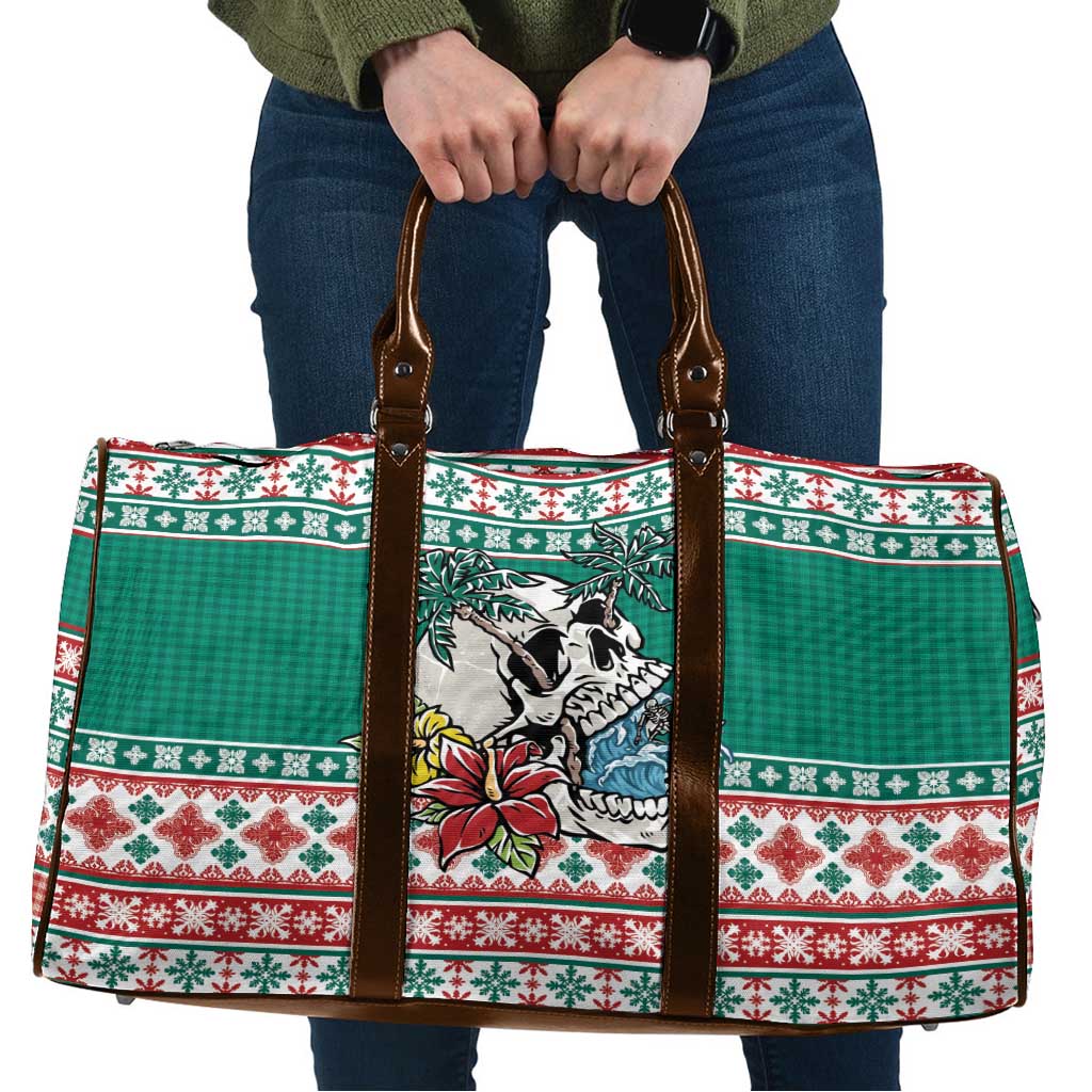 Hawaiian Skull Surfs Travel Bag Mele Kalikimaka Palaka Quilt Pattern LT9 Green - Polynesian Pride