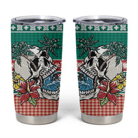 Hawaiian Skull Surfs Tumbler Cup Mele Kalikimaka Palaka Quilt Pattern LT9 Green - Polynesian Pride