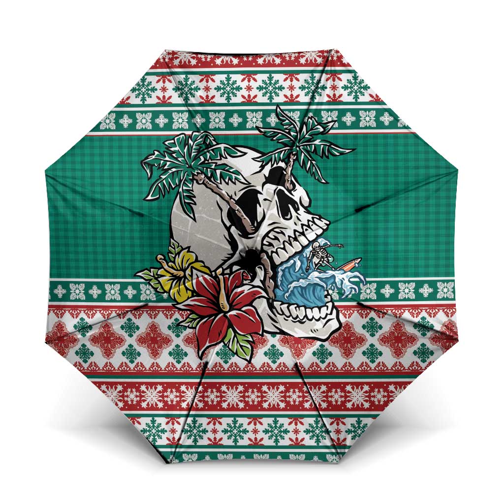 Hawaiian Skull Surfs Umbrella Mele Kalikimaka Palaka Quilt Pattern LT9 One Size Folded 11.42 inch Opened Diameter 37.4 inch Green - Polynesian Pride