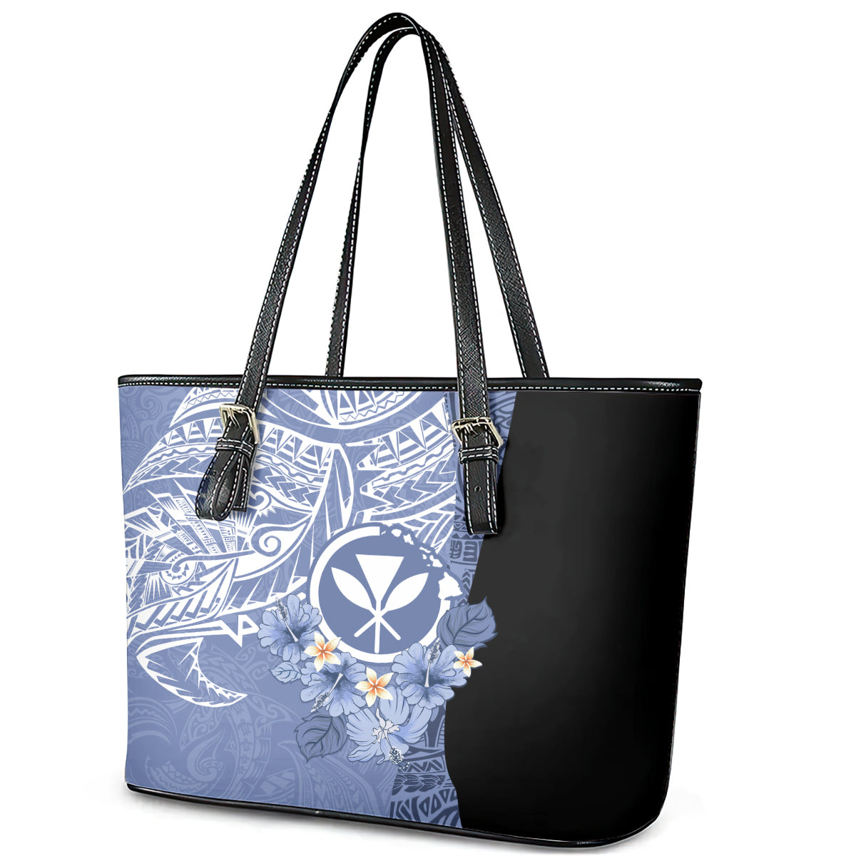 Aloha Vintage Hawaii Tribal Leather Tote Bag Blue Style LT9 - Polynesian Pride