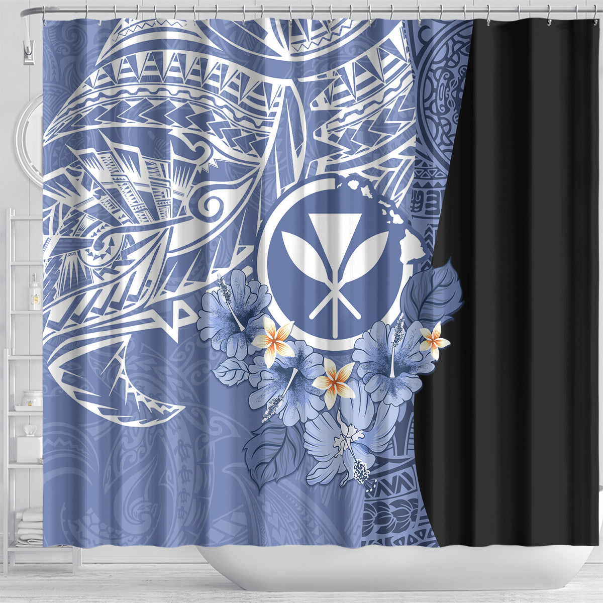 Aloha Vintage Hawaii Tribal Shower Curtain Blue Style LT9 - Polynesian Pride
