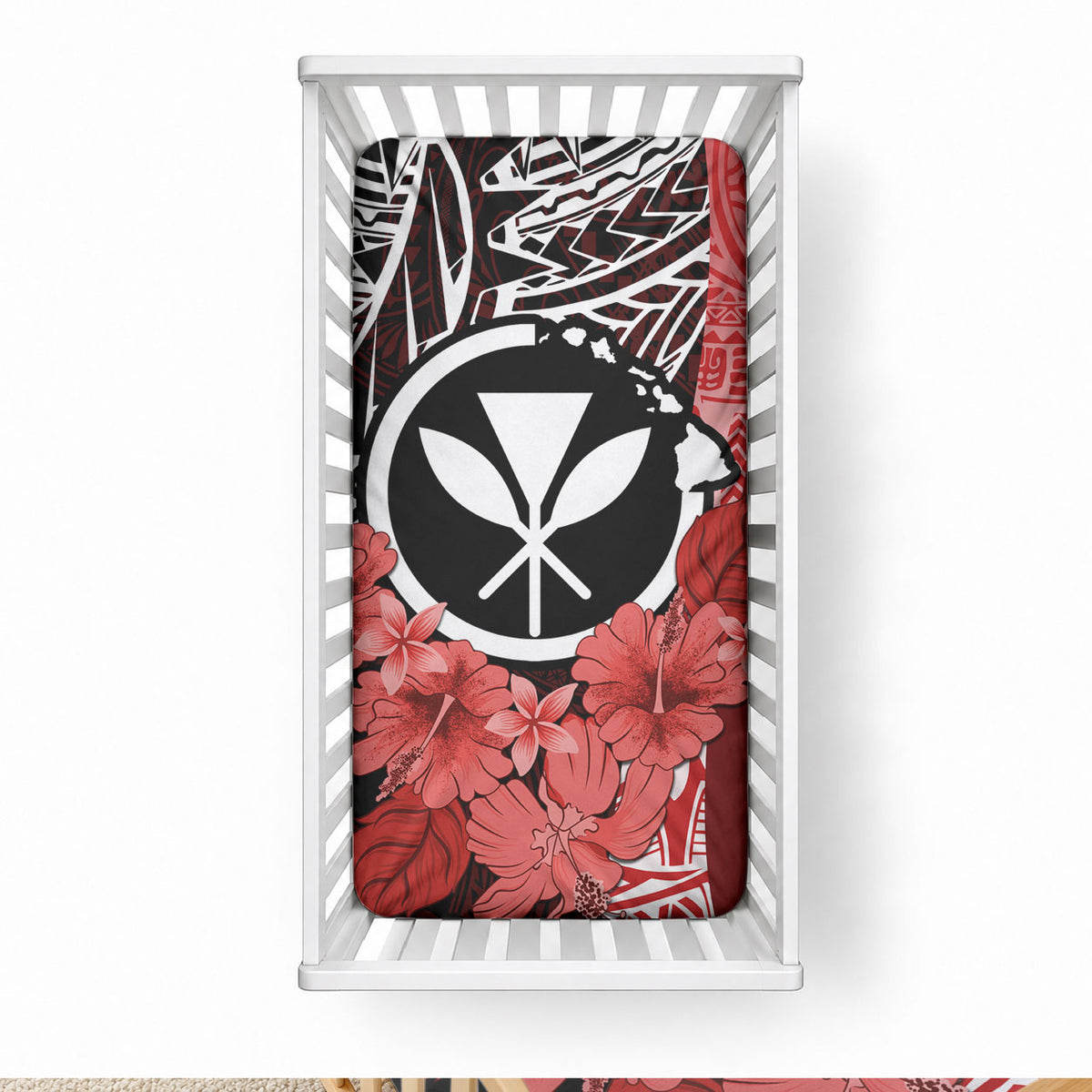 Aloha Vintage Hawaii Tribal Baby Bed Cover Red Style LT9 28 × 52 in Red - Polynesian Pride