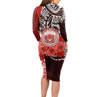 Aloha Vintage Hawaii Tribal Long Sleeve Bodycon Dress Red Style LT9 - Polynesian Pride