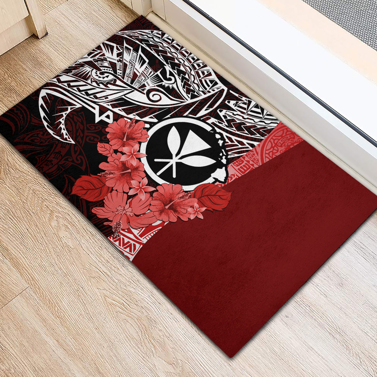 Aloha Vintage Hawaii Tribal Rubber Doormat Red Style LT9 - Polynesian Pride