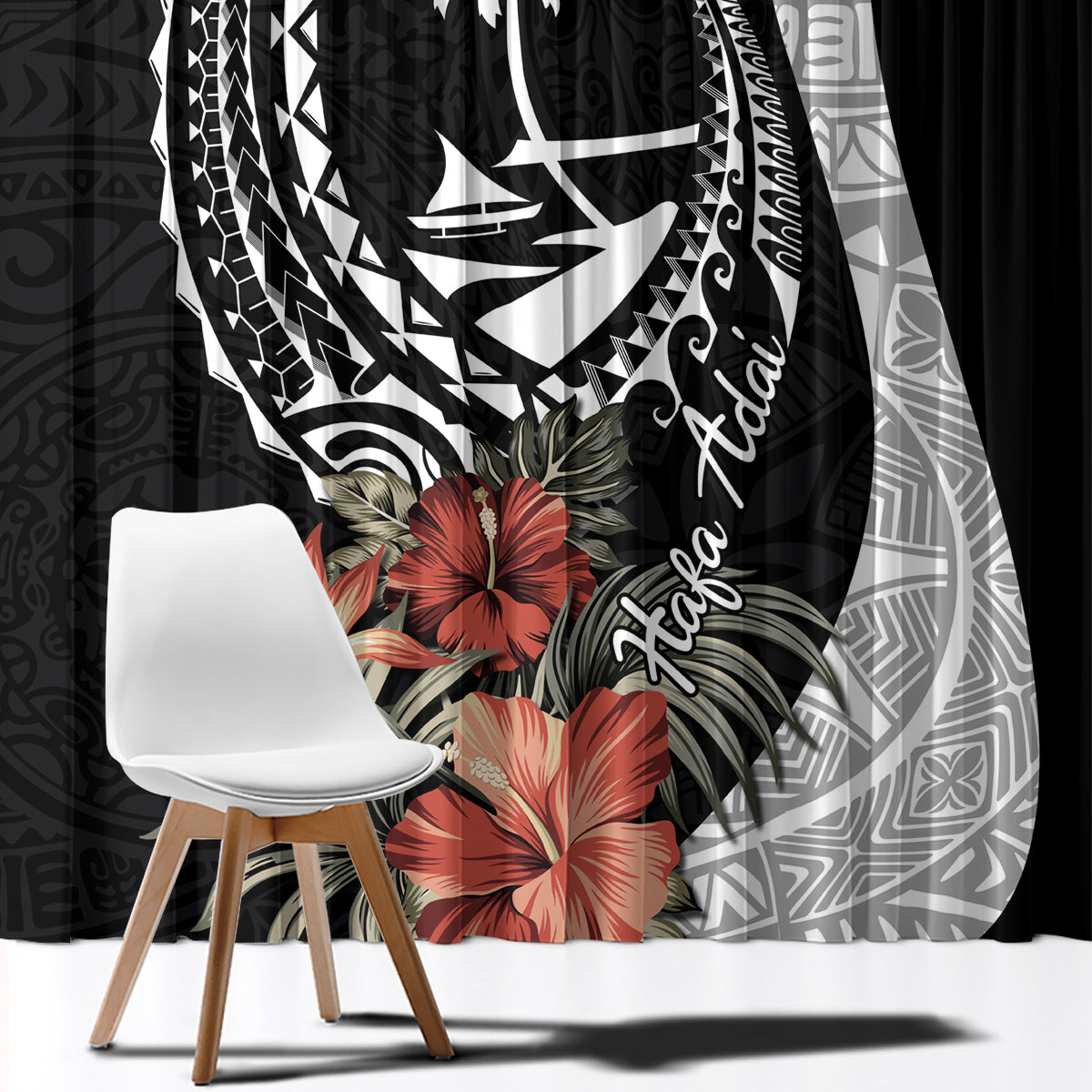Hafa Adai Guam Window Curtain Tropical Flowers with Polynesian Pattern LT9 - Polynesian Pride