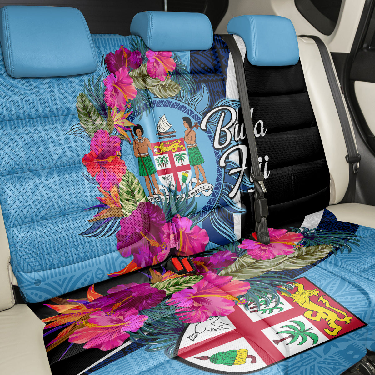 Bula Fiji Vintage Fijian Masi Pattern Back Car Seat Cover Blue Unique LT9 - Polynesian Pride